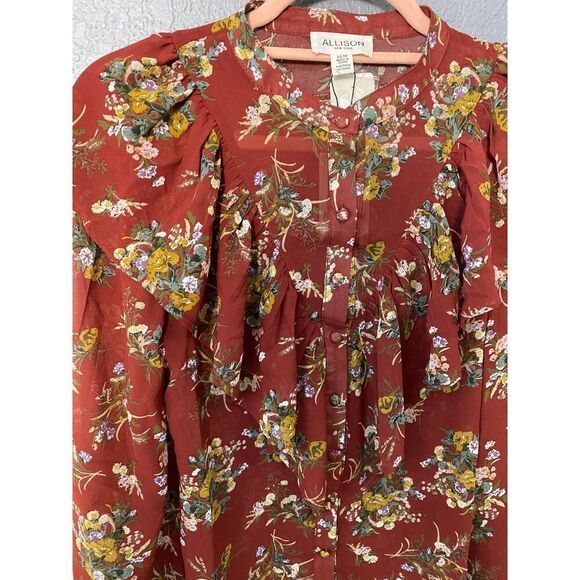 Allison New York Floral Ruffle Floral Blouse Maroon - Picture 8 of 8